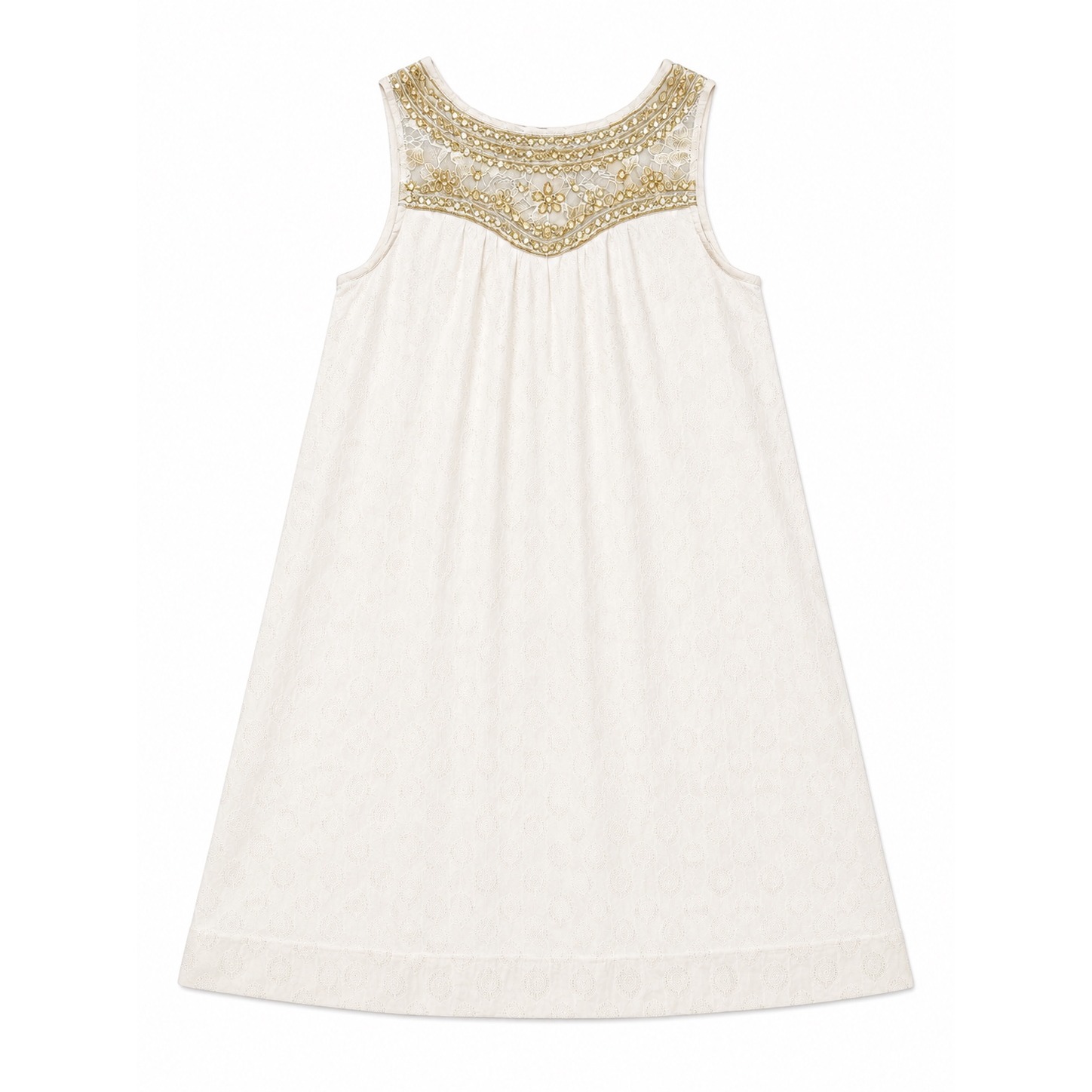 Maeve Anthropologie Ivory Lace Gold Beaded Neckline Shift Dress Women's Size 4